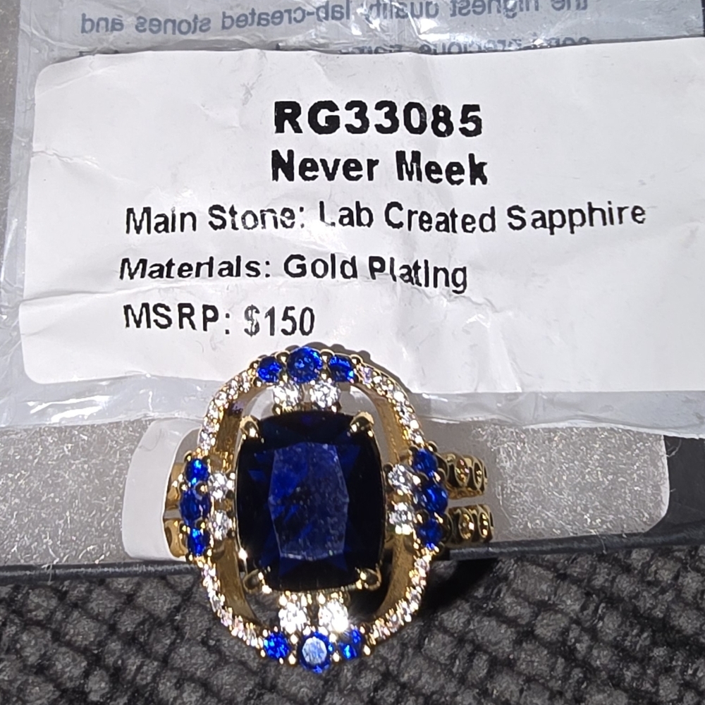 Gold Plated Ring with Blue and Gold Accents